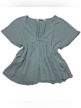 Altar’d State Babydoll Top Blue Peplum Gauze Oversize Cottagecore Flutter Sleeve
